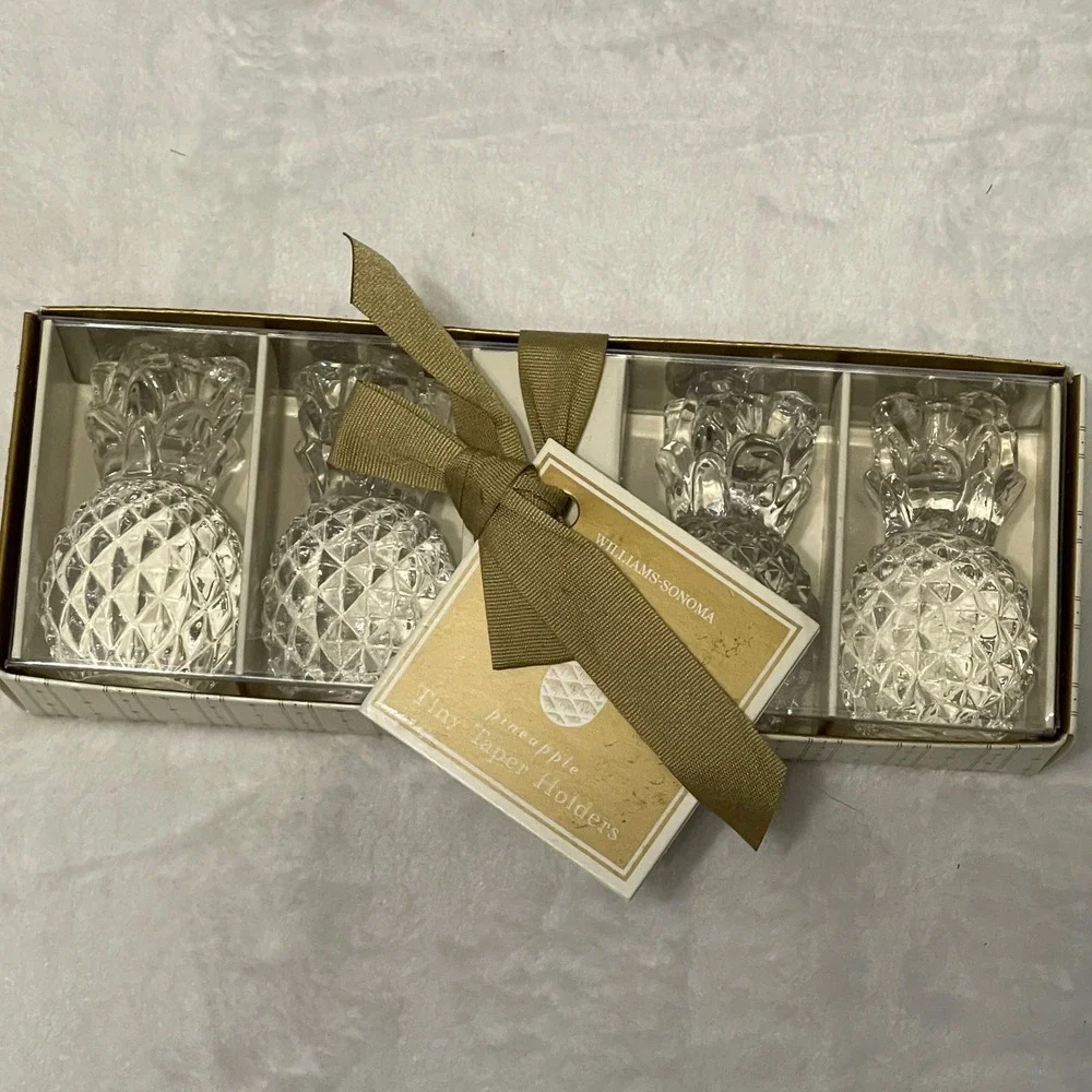 Williams Sonoma‎ Pineapple Glass Taper Candle Holders Set of 4 Hospitality
